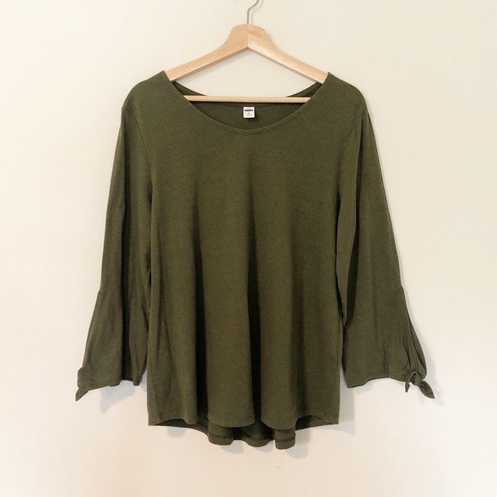 Old Navy Olive Green V Neck Tie Sleeve Top